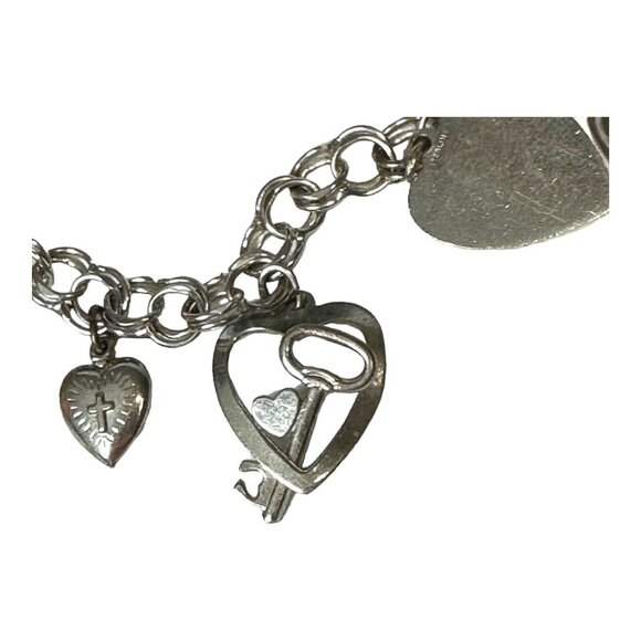 Vintage Forstner Charm Bracelet With Heart & Cross Charms And Pink Stone Accent - Picture 9 of 16